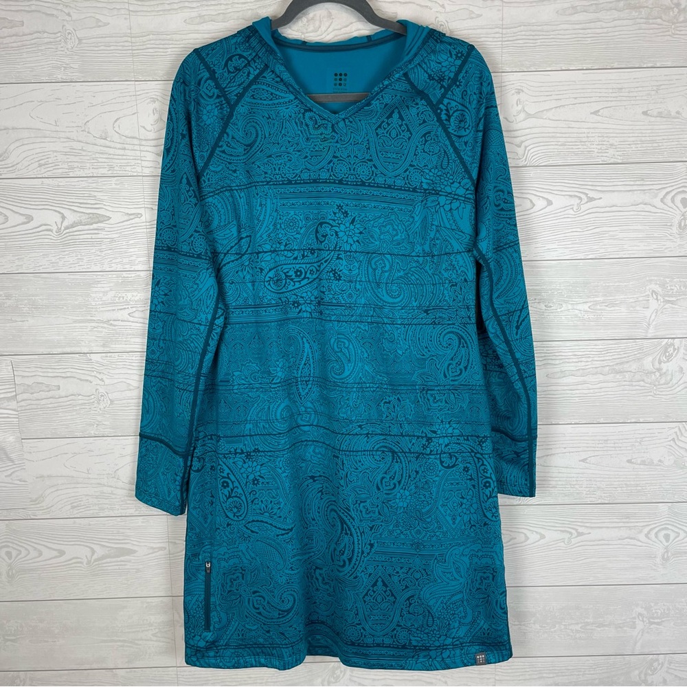 Title Nine Long Sleeve Blue Paisley Athleisure Hooded Dress Size Large